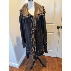 Sinclair Charcoal Gray Suede Shearling Coat Fringes SZ IT 44/US 10 EUC